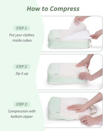 Органайзер для валізи Narwey (6 шт.) - Набір кубів для пакування, компресійні мішки, аксесуари для подорожей (комбінований, зелений)