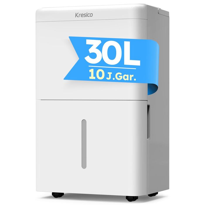 Електричний осушувач повітря 50 л/24 год, для підвалу, кімнат до 320 м³/125 м², таймер, шланг для відведення конденсату, фільтр, 10 років гарантії, Gar (30 л/24 год)