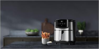 AEG AF6-1-4ST Hot Air Fryer / Frying / Grilling / Roasting / Baking with little to no oil / 8 programs / 3.5 l capacity / dishwasher safe / LED touch display / programmable / Stainless steel, Grey Stainless Steel 3.5l Capacity Series 6000