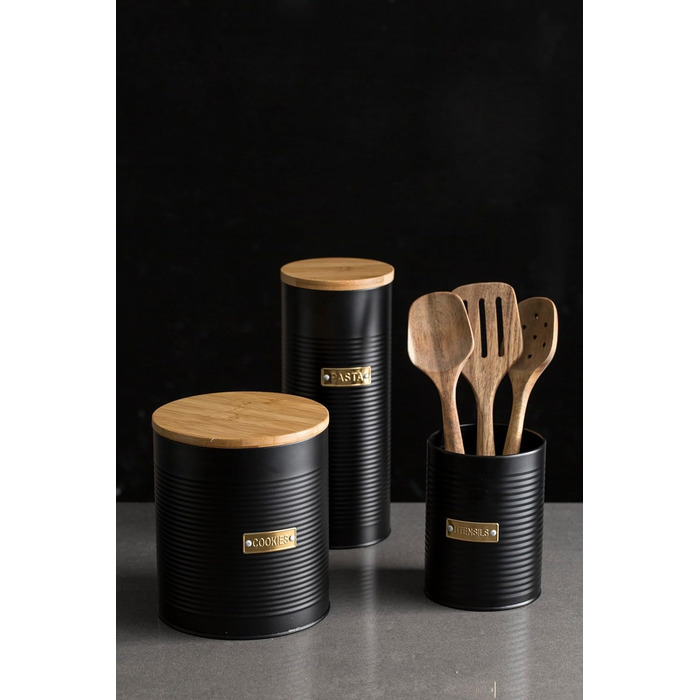 Контейнер для кави TYPHOON OTTO 1.4L з бамбуковим кришками та силіконовим ущільнювачем, декорований, з покриттям зі сталі. Підходить для кавових зерен, меленої кави та капсул. Також для чаю.