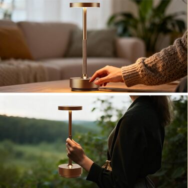 Настільна лампа бездротова LED зовнішня IP54 5000mAh акумуляторна кемпінгова настільна лампа з сенсорним димером, 3 кольори світла (2 Титан)