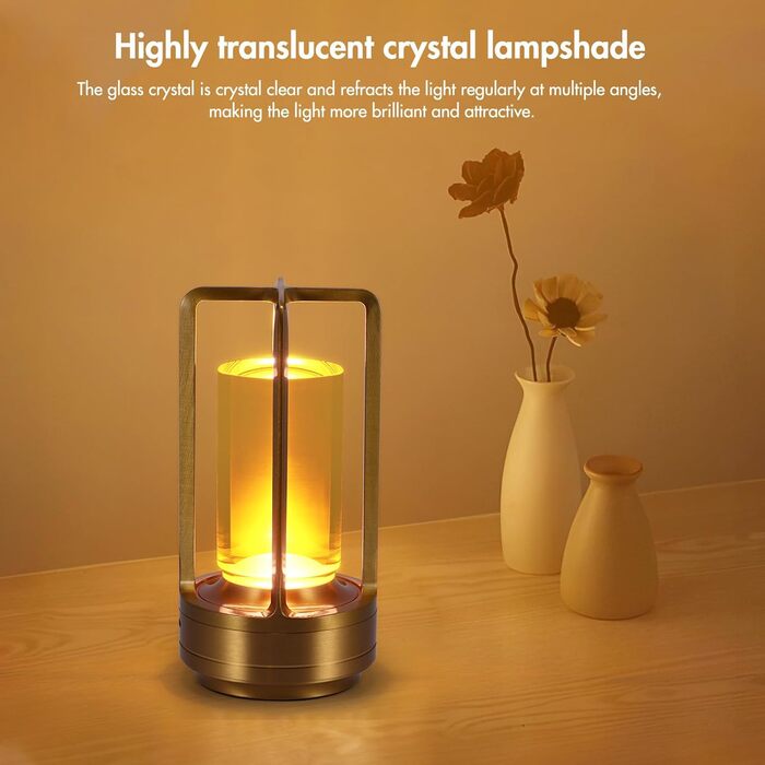 Торшер з торканням, бездротова LED лампа в стилі вінтаж, USB-зарядка, 3 кольори, регулювання яскравості, для спальні, офісу, вітальні, декор, подарунок (золотий)