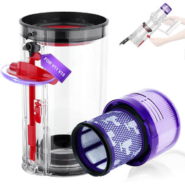 Dyson V11/V15/SV14/SV15/SV22 Replacement Dust Bin & HEPA Filter - Compatible with Dyson Vacuum Cleaners (970050-01/965443-01)
