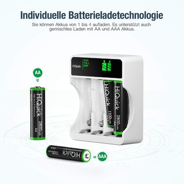 Зарядний пристрій HiQuick для акумуляторів NI-MH/NI-CD AA/AAA з LCD-дисплеєм, 4 слоти, швидка зарядка, універсальний, 8*AA в комплекті