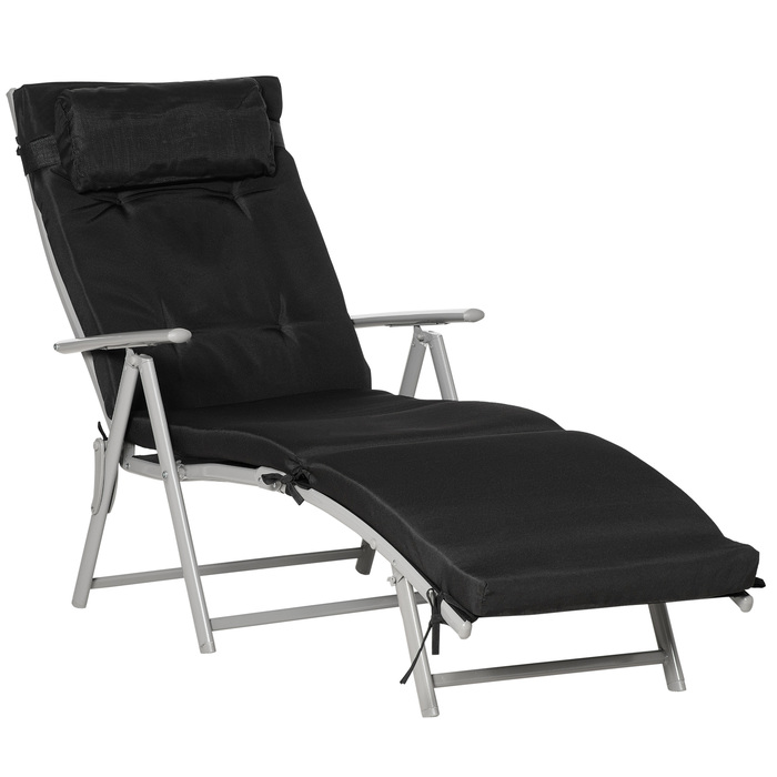 Outsunny Folding Beach Chair, 7 Adjustable Positions, Weather-Resistant, with Cushion, Textilene, Polyester, Metal, 137 x 63.5 x 100.5 cm, Black | Aoso