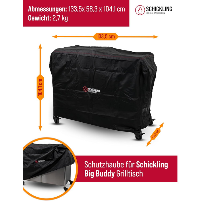 Водонепроникний чохол для гриль-столу Schickling Big Buddy, 133x58x104 см, захист від дощу та УФ, для гриль-візка