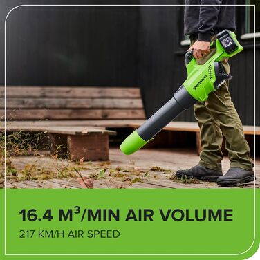 Акумуляторний повітродув Greenworks 48В (2x24В), безщітковий двигун, турборежим, 217 км/год, 16,4 м³/хв, без батарей і зарядного, 3 роки гарантії, GD24X2AB