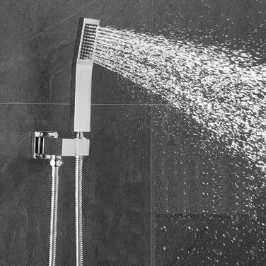 Showerhead with hose 1.5m, high-pressure handheld shower with hose, brass fixed showerhead with hose, water-saving showerhead with pressure boosting for higher water pressure, with 1 spray patterns (With hose (Square))