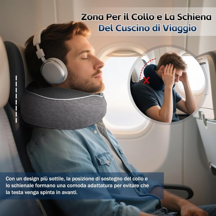 Подушка для шиї темно-сіра для подорожей: подушка-білочка, авто, літак, комплект для подорожей