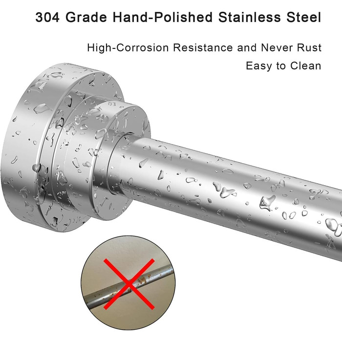 Штанга для душу без свердління з нержавіючої сталі, розтягувана пружинна штанга, антикорозійна та протиковзна, 50-200 см, телескопічна штанга для ванни, срібляста 50-200 см
