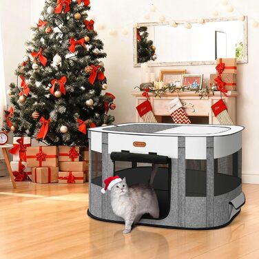 Клітка-манеж для тварин, розкладний загон для кошенят та цуценят, клітка для собак, манеж для цуценят для дому, переносна клітка з сумкою, намет, для відпочинку на природі, кемпінг, розмір L (СІРИЙ, розмір S:)