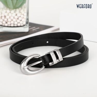 Жіночі шкіряні ремені WERFORU: 2 шт. у комплекті. Тонкі ремені для джинсів, штанів, суконь. Розміри: 78-93 см та 99-114 см (Чорний+коричневий)