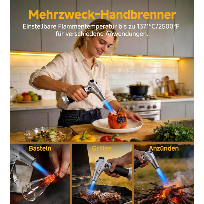 Кулінарний пальник Ankway для карамелізації та фламбування, газовий пальник для Крем-брюле з замком безпеки, регульований, сріблястий (бутан не входить)