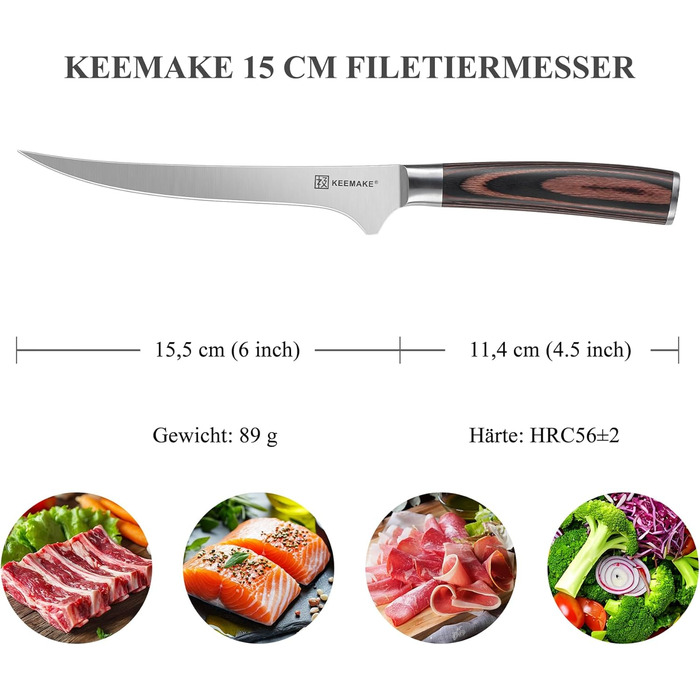 Ніж для філетування Keemake Profi 15 см – нержавіюча сталь, гнучкий, для риби та м'яса – ергономічна ручка, подарункова коробка