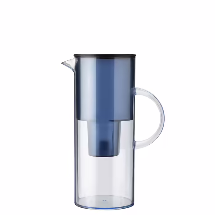 Stelton Water Filter Pitcher EM77 - Compatible with Brita Water Filter Cartridges - Modern Style Plastic Water Pitcher - Reduces Chlorine, Limescale - 2 Liters, Tinted (Blue)