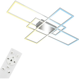 BRILONER - LED Ceiling Lamp with Remote Control, Dimmable, Adjustable from Warm White to Neutral White, Lamp, LED Ceiling Light, Living Room Lamp, Bedroom Lamp, Kitchen Lamp, 104x42x10 cm, (Chrome-alu, 104 x 71 cm)