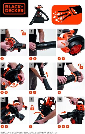 BLACK+DECKER 3-в-1 акумуляторний садовий пилосос-видувка 3000 Вт з подрібнювачем, рюкзаком-мішком 72 л, регульованою потужністю, для терас і доріжок (BEBLV300)