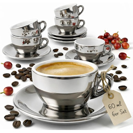 Набір з 6 еспресо-чашок з срібно-хромовим покриттям, італійський стиль, товсті стінки, важкі, 60 мл - подарунковий набір