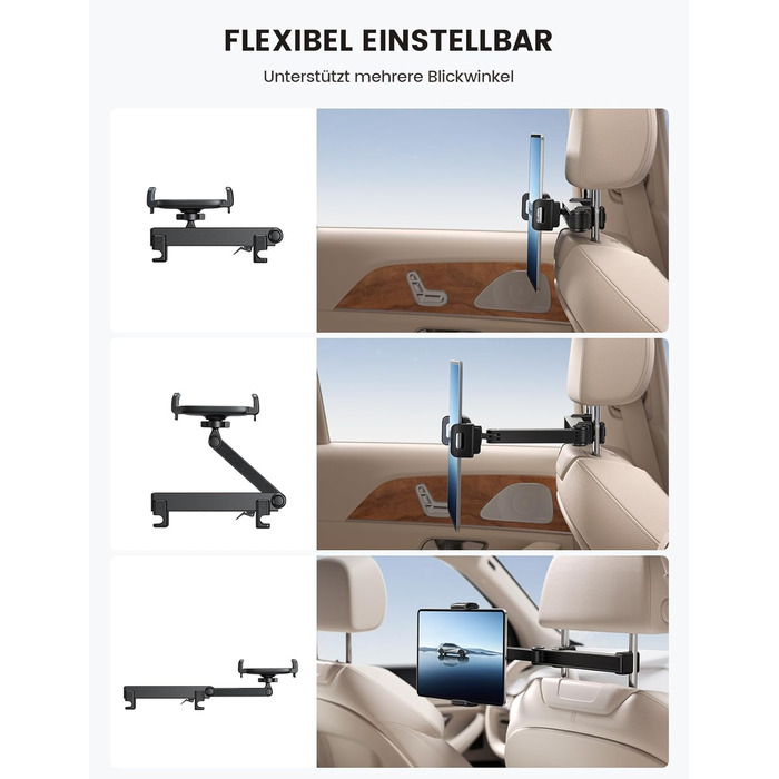 Тримач для планшету Lamicall у автомобільну підголівник - надійне кріплення, сумісний з iPad, smartphone, Switch, Samsung Tab (4.7-13 дюймів)