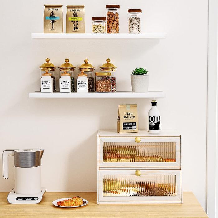 Дерев'яний хлібниця великого розміру, 2-ярусний, з акриловим вікном, стиль фермерський дім (білий/оптимальний сад)