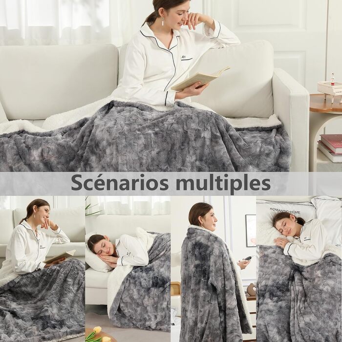 Електрична ковдра COZYTY 150x200 см з автовимкненням – фланель, 6 режимів нагріву, таймер, захист від перегріву, машинне прання (сірий, чорний)