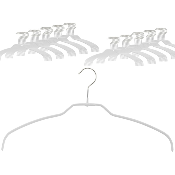 MAWA Clothes Hangers Light, Set of 100 space-saving and non-slip hangers, ideal for shirts and blouses, with 360° rotating hook and non-slip coating, 42 cm, White