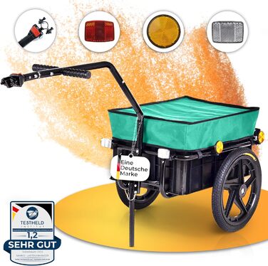 Причіп SAMAX 70 літрів / 60 кг: вантажний причіп для велосипеда з кріпленням, чорний, зелений