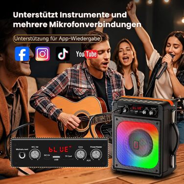 Караоке машина з 2 мікрофонами, портативна караоке система з бездротовими мікрофонами, Bluetooth колонка з LED-підсвіткою для дорослих та дітей, TX06 -NEW