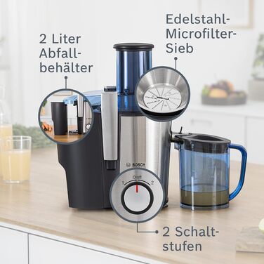 Центрифужна соковижималка Bosch VitaJuice 2 MES25A0 для овочів та фруктів, 700 Вт, XL завантажувач, сіра