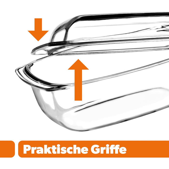 Форма для запікання KADAX з кришкою та ручками, 5.1 л, прямокутна скляна форма для запікання, для м'яса, лазаньї, 5.1 л