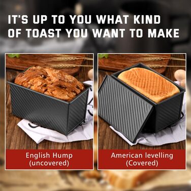 Loaf Pan with Lid, 21 x 12 x 11 cm Rectangular Pullman Bread Toast Mold 450g Dough Bread Baking Pan, Black Carbon Steel Non-Stick Toast Bread Pan Baking Pans for Loaf Pastries