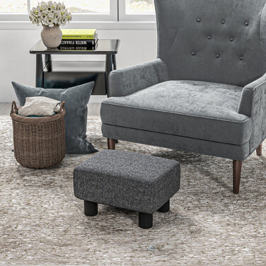 HOMCOM Footstool with Linen Look Modern Upholstered Footstool Ottoman for Bedroom, Living Room, Dark Grey | Aosom