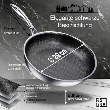 Сковорода FIXLINE Black Forest 28 см з антипригарним покриттям без PFAS - для всіх плит, включаючи індукцію, та духовки (до 230°C)