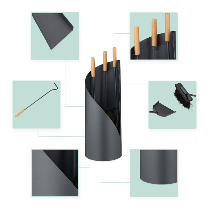 Relaxdays 4-Piece Fireplace Set with Stand