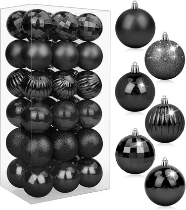 Набір прикрас на ялинку 36 шт. блакитні, ялинкові кулі, декор для ялинки, 6 см, чорний колір