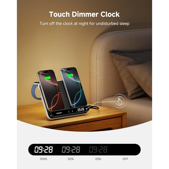 Зарядна станція SwanScout 710A для iPhone 17/Air/15/14/13/12/11 та Apple Watch/AirPods, бездротова зарядка 2 в 1