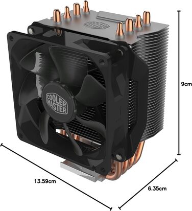 Кулер для CPU Cooler Master H412R з 4 тепловими трубками (180 Вт), 92 мм вентилятор (PWM), сумісний з AMD та Intel
