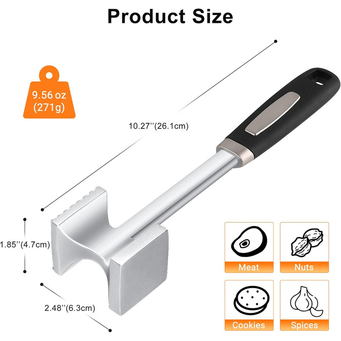 Кльопар для м'яса HOOMIL, двосторонній антипригарний, для шніцелів та стейків - сріблястий квадратний