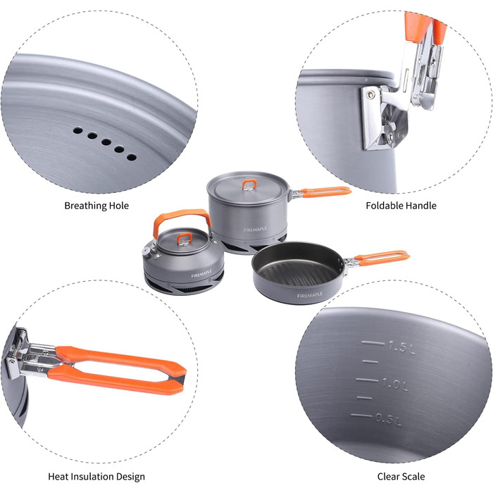 Набір посуду для кемпінгу Fire-Maple Feast Series | Посуд для приготування їжі на природі | З набором каструль, чайника, сковорідки, тарілок та лопатки | Преміум-якість | Ідеальний набір для подорожей, хайкінгу, автокемпінгу та надзвичайних ситуацій (сіри