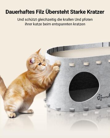 Будиночок-печеринка для котів DownyPaws з фетру, 2-ярусне ліжко для котів, 50 x 33 x 50 см. Затишний дизайн, захист кігтів, (одиночний, білий)