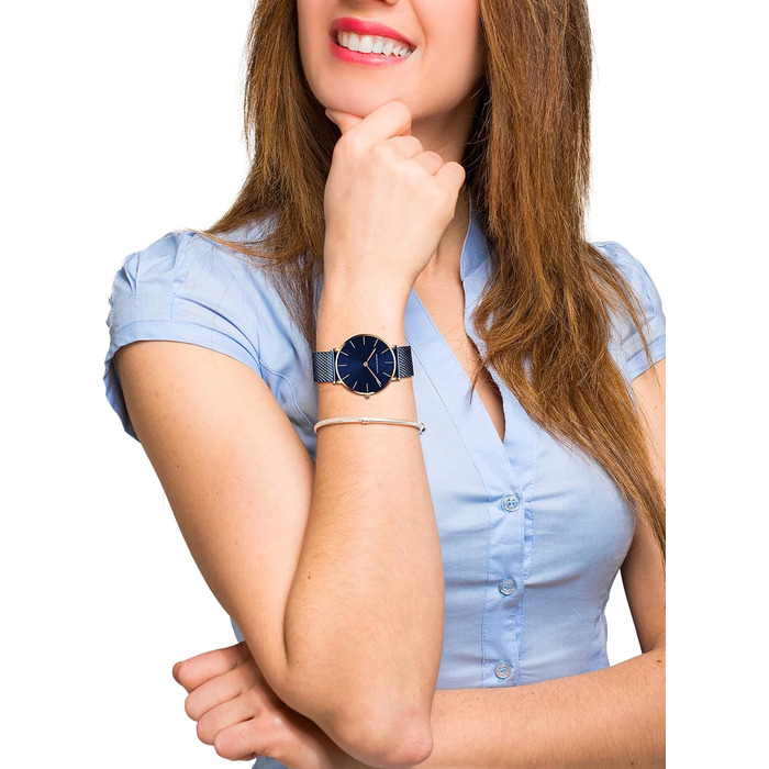 Годинник жіночий Hannah Martin, кварцовий, з нержавіючої сталі, водонепроникний, сітка, ультратонкий (блакитна поверхня, блакитний ремінець)