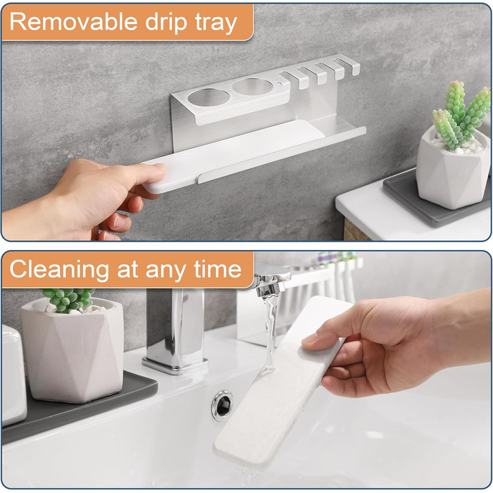 Тримач для електричної зубної щітки, нержавіюча сталь, кріплення на стіну без свердління, універсальний для насадок (сріблястий)