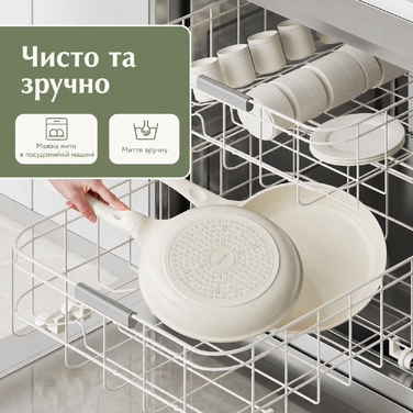 Сковорода Redchef Keramik 28 см з антипригарним покриттям, для індукційних плит, для омлетів, сковорода шеф-кухаря, керамічна, без PTFE, PFAS, PFOA, стійка до подряпин, придатна для миття в посудомийній машині, бежева