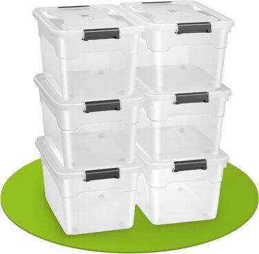 JUSKYS Storage Box with Lid - Set of 4 Plastic Boxes, 45L - Large Box, Stackable, Transparent - Storage Organization System Storage Boxes (Set of 6 - 45 Liters)