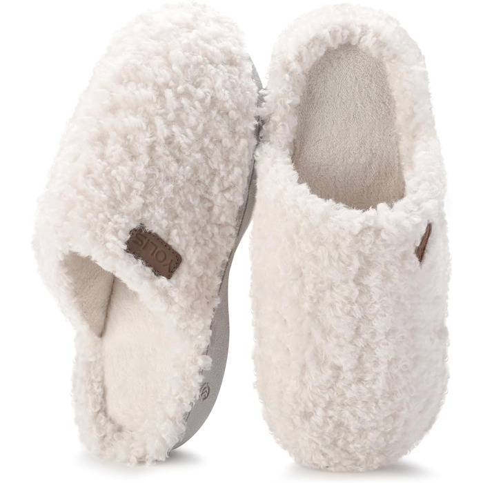 Тапочки жіночі YOLIS Flauschig, м'які, з підтримкою склепіння стопи, з піною Memory Foam, теплі та зручні для дому та вулиці (40/41 EU, білий)