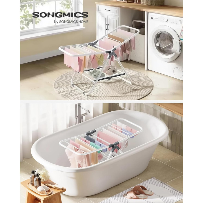 SONGMICS Сушарка для білизни складна, металева, з 2 крилами, 44 x 101 x 54 см, білий, LLR504W01