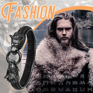 Чоловічий браслет JewelryWe з нержавіючої сталі з вовком, плетіння, стиль вікінг/байкер, відкритий браслет, срібло/золото/чорний, еластичний