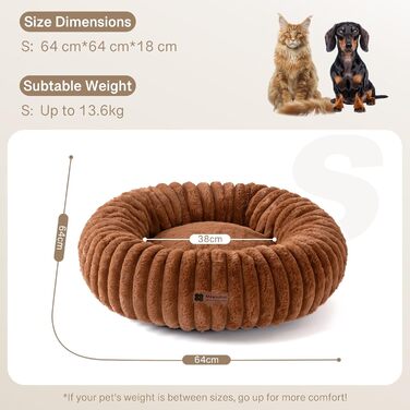 Кругле м'яке ліжко для собак MEWOOFUN, коричневе, 64x64x18 см - зручне та антиковзне ліжко для маленьких собак та цуценят