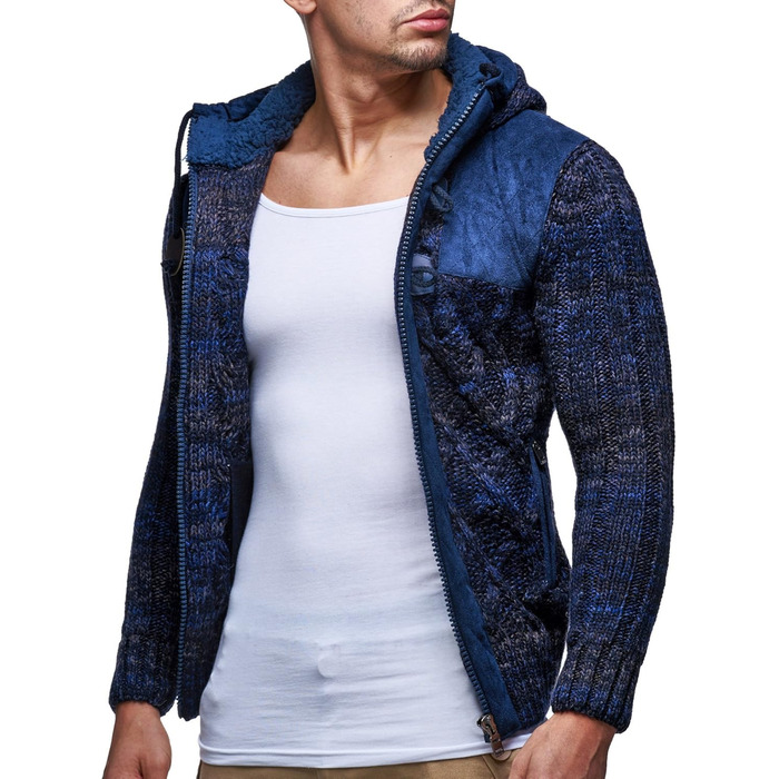 Світшот-кардиган Leif Nelson для чоловіків з капюшоном та блискавкою - теплий чоловічий світшот-кардиган для зими, темно-синій,Розмір: XXL
