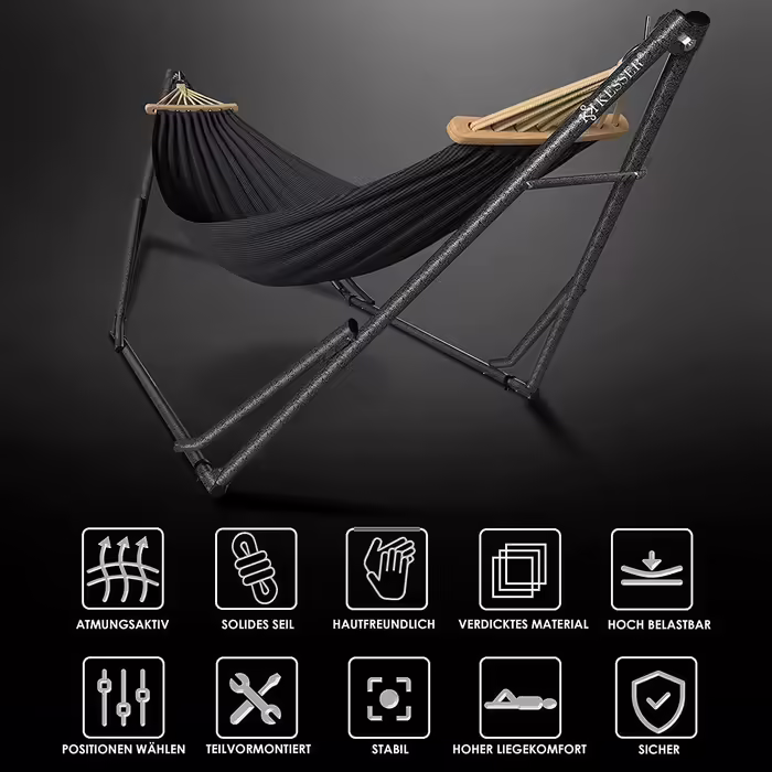 KESSER® Hammock Vill with Metal Stand, Foldable and Adjustable, Stable Frame, Indoor & Outdoor Use, Includes Carry Bag + Bag, Hanging Chair, Hammock Stand, Camping, Garden, Pool, Balcony, Terrace, Anthracite